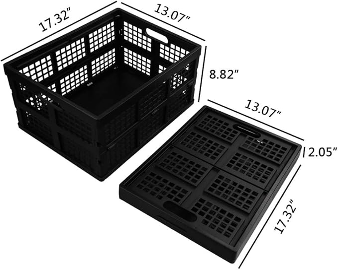 Lesbin 3-Pack Plastic Collapsible Storage Crate, 30 L Folding Storage Baskets, Black