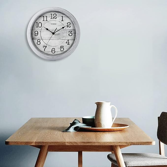 HYLANDA Retro/Vintage 12-Inch Kitchen Decorative Wall Clock, Silent Wall Clock Battery Operated Non Ticking with Large Numbers Easy to Read for Home Bathroom Office (Grey)