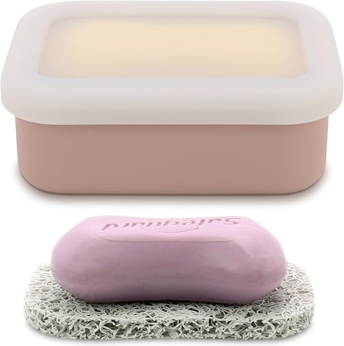 OLAMAR Portable Travel Soap Case with Draining Layer,Enhanced Leak Proof Silicone Travel Soap Container,Shatterproof Soap Holder for Traveling, Camping, Gym, Dorm, Bathroom (Pink, Small)