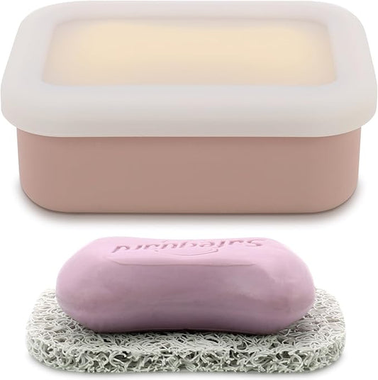 OLAMAR Portable Travel Soap Case with Draining Layer,Enhanced Leak Proof Silicone Travel Soap Container,Shatterproof Soap Holder for Traveling, Camping, Gym, Dorm, Bathroom (Pink, Small)