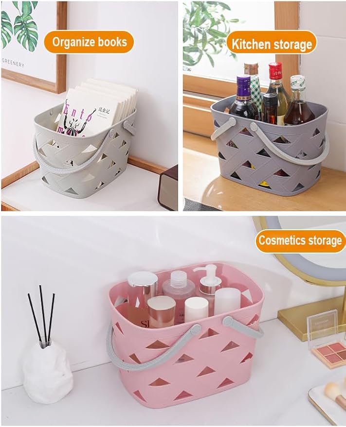 Portable Shower Caddy 2 Pack, Tote Plastic Storage Basket with Handle Shelf Organizers Bin for Bathroom, College Dorm, Kitchen, Garden, Camping, Cleaning Supplies (Pink 1 pcs)