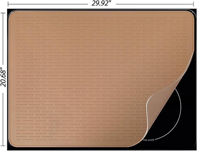 YUHFERA Stove Top Cover for Electric Stove - Silicone Stove Mat for Glass Top, Glass Cooktop Protector, XL Dish Drying Mats for Kitchen,Oven Covers for Electric Stove (Caramel,30 x 21)