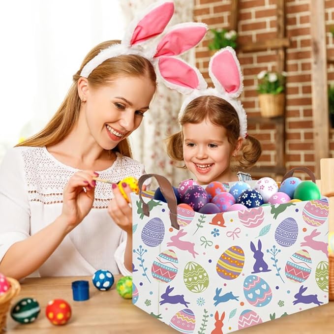 FXOLCSHE Rectangular Easter basket,Nursery Hamper,Collapsible waterproof baby toy storage box for Kids,Toy Organizer,Home Decor,Gift Baskets(Cute egg)