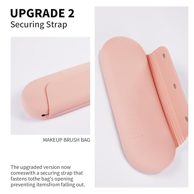 AGIKET Silicone Makeup Brush Holder Travel Cosmetic Bag：Soft Portable Cosmetic Face Brushes Holder with Upgrade Anti-Fall Out Magnetic Closure, Large Travel Makeup Brush Case - Pink Sand