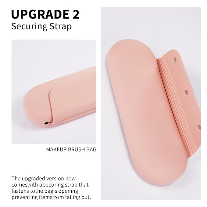 2 IN 1 Silicone Makeup Brush Holder with Beauty Make Up Sponge Holder Case：Soft Portable Cosmetic Face Brushes Holder with Upgrade Anti-Fall Out Magnetic Closure - Pink Sand