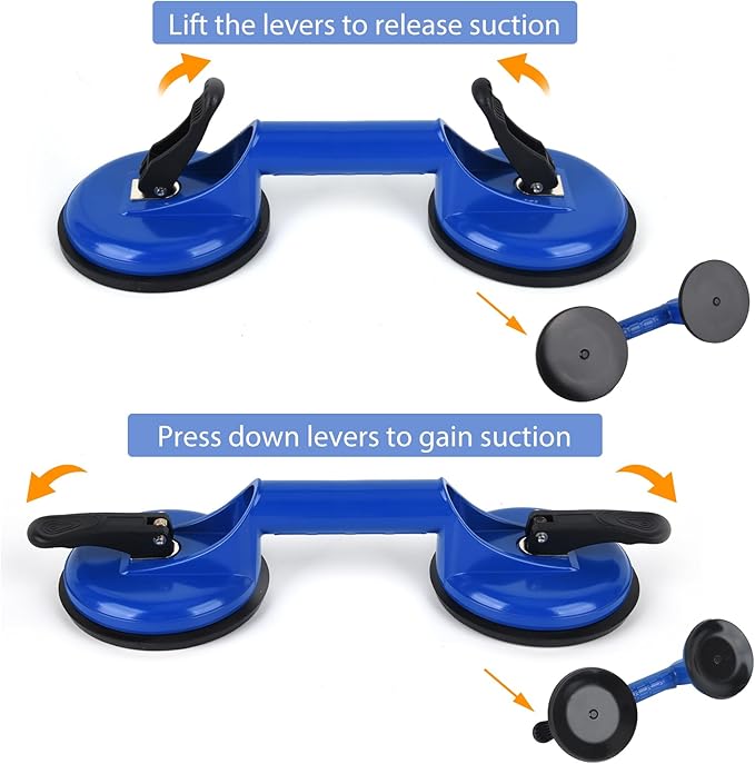 Suction Cups Heavy Duty Aluminum Vacuum Plate Handle Glass Holder Hooks to Lift Large Glass/Tile Lifter/Moving Glass/Pad for Lifting/Dent Puller (Blue,2 Pack)