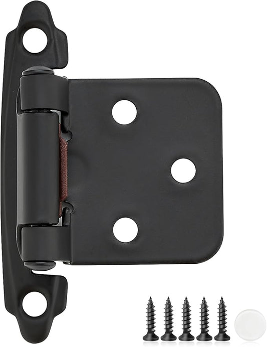 2 Pack 1 Pair Black Cabinet Hinges - 1/2 inch Overlay Kitchen Cabinet Hinges, Semi-Concealed Hinges, Self Closing Cabinet Door Hinges with Door Bumper, Black Face Mount Cabinet Hardware