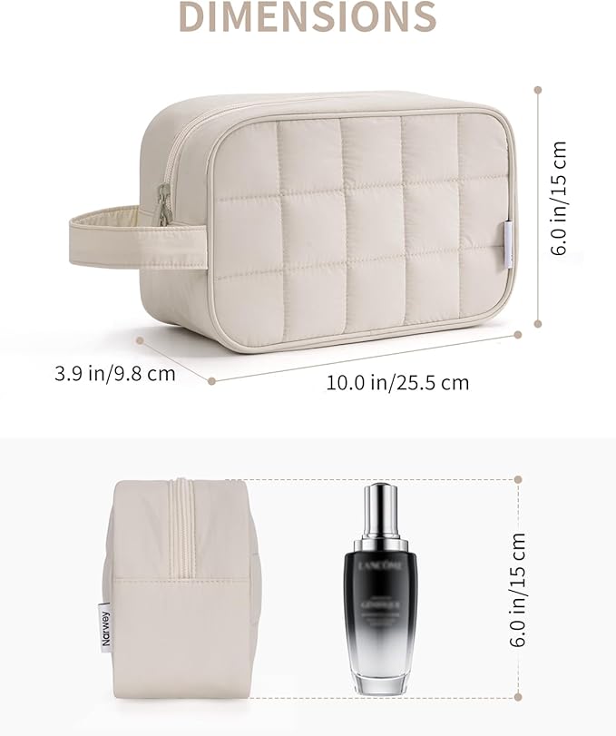 Narwey Puffy Travel Toiletry Bag for Traveling Women Girl, Travel Bag for Toiletries, Cute Travel Makeup Bag Organizer, Quilted Cosmetic Bag Make Up Skincare Medicine Bags