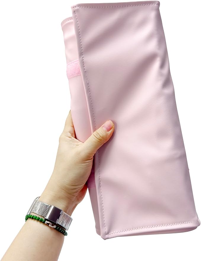 UnionPlus Travel Jewelry Roll, Faux Leather Necklaces Organizer Bag, Elastic Band and Anti-winding, Petal Pink