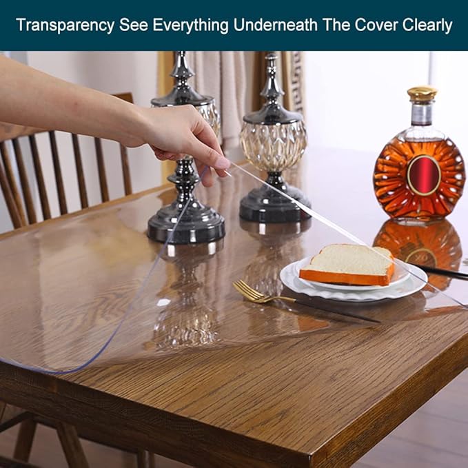 Table Protector PVC Transparent Wood Furniture Surface Protection Clear Plastic Tablecloths Wipeable Protective Desk Topper Cover PVC Vinyl Dining Coffee Tabletop Protection Pad Mat Easy Clean 48x80"