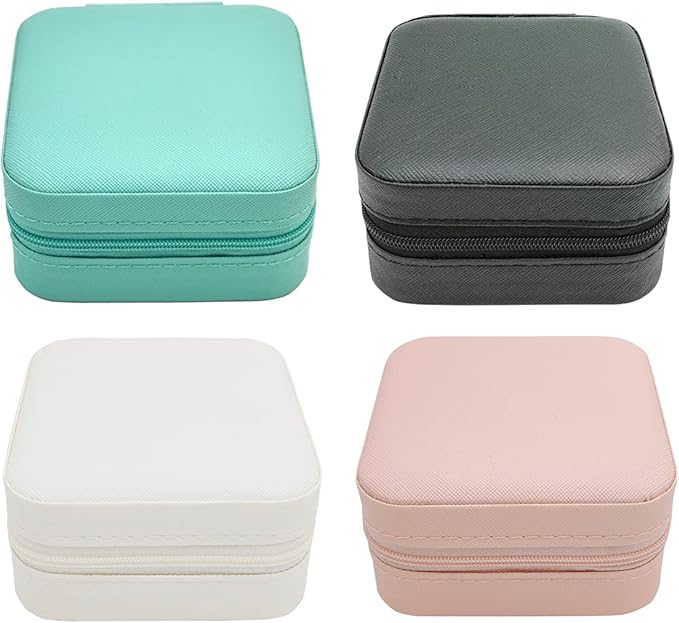 Mini Jewelry Case, Small Travel Jewelry Organizer, Portable Jewelry Box Mini Storage Organizer Display Box For Rings Earrings Necklaces (4Color-4pack)