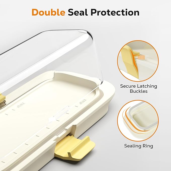 Butter Dish with Lid for Countertop and Refrigerator Door Shelf, Airtight Butter Keeper Container, Locking Butter Holder for East/West Coast Butter, BPA-free, Microwave/Dishwasher Safe
