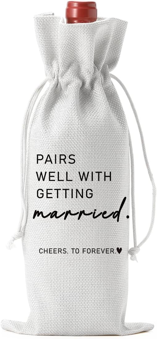 Married Wine Bag Married Gifts for Couples Mr Mrs Marriage Honeymoon Gift Wedding Party Decorations Getting Engaged Wine Bottle Bag Champagne Bottle Wraps Bags （White）