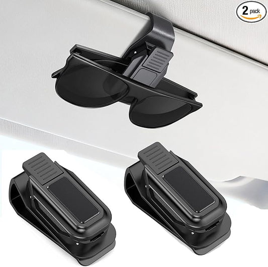 Dsycar 2 Pack Sunglasses Holder for Car, One-Handed-Operation Visor Sunglass Holder Clip, Easy Access Storage for Driving, Universal Fits Eyeglasses Clip Compatible with All Glasses (Black)
