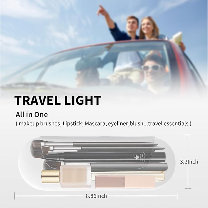 AGIKET Silicone Makeup Brush Holder Travel Cosmetic Bag：Soft Portable Cosmetic Face Brushes Holder with Upgrade Anti-Fall Out Magnetic Closure, Large Travel Makeup Brush Case - White