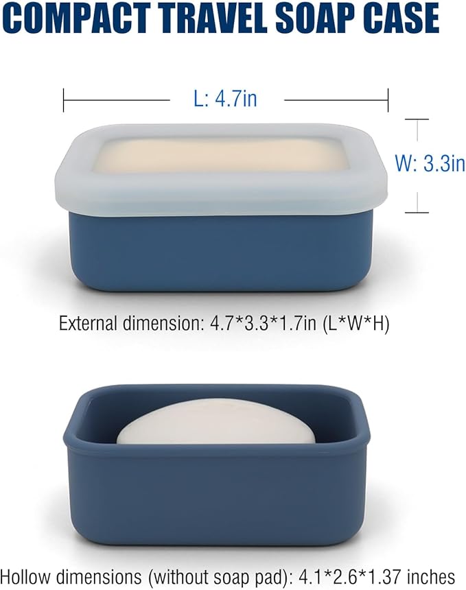 Compact Leakproof Silicone Travel Soap Case, Portable Soap Container with Drainage Layer - 2026 Travel Essentials for Camping, Gym & Shower (Blue)