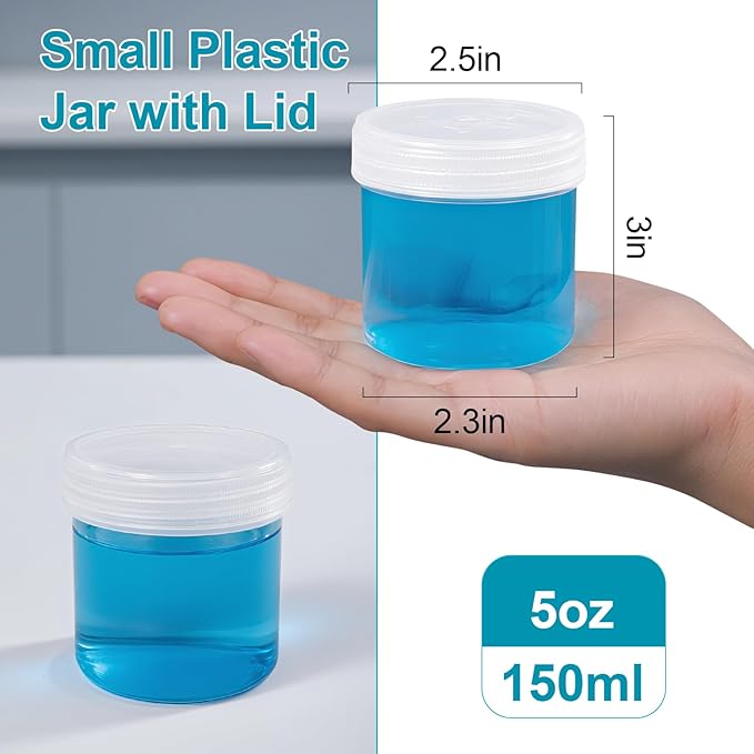 Wide Mouth Travel Containers, PP Clear Leak Proof Travel Plastic Jars with Lids for Creams Lotion Cosmetic, Jewelry Beads, Sample, Small Items Storage (4 Pack，5oz)