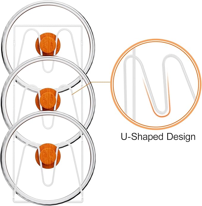 2 Pack Pot Lid Organizer Rack, 6-Tier Pot Lids Holder for Cabinet Door/Wall, No Drilling Adhesive Wall/Door Mounted Rustproof Pot and Pan Cover for Kitchen Storage, White