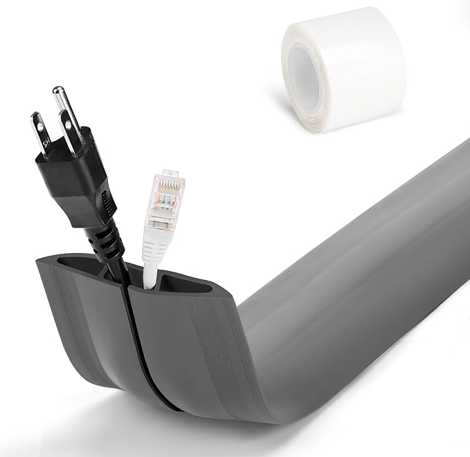 LZEOY 4FT Cord Hider Floor - Grey Floor Cable Hider, Wire Covers for Cords Prevent Cable Trips, Floor Cord Cover, Power Cable Management Cord Protector, Cable Cover Channel 0.6" (W) x 0.31" (H)