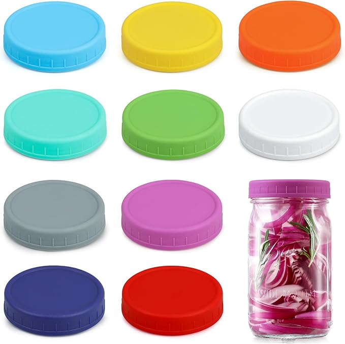 10 Pack Plastic Wide Mouth Mason Jar Lids for Ball, Kerr and More - Multicolor Storage Caps for Mason Jars, Canning Jars - Leak-Proof, Dishwasher Safe & Food Grade
