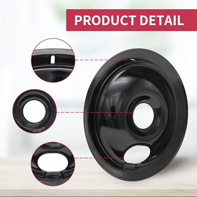 Black Stove Burner Drip Pans for Electric Stove Top - 318067051 5304430150 Perfectly Fit Frigidaire Kenmore Electric Range - 10% Energy Save by Enamel Spraying -2 x 6 in, 2 x 8 in
