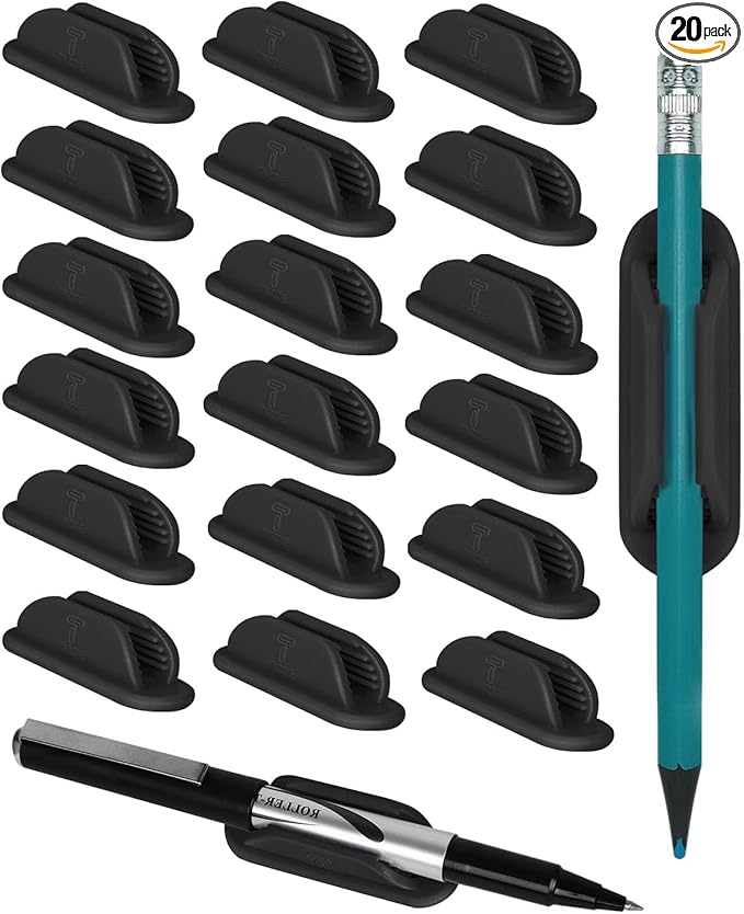 Adhesive Pencil Holders for Desk Set of 20 - Silicone Pen Holder with Upgraded Acrylic Adhesive Pads - Flexible Desk Pencil Holder for Class Office Essentials Accessories, Teacher Supplies