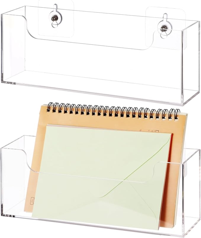 Homaisson Clear Acrylic Mail Holder Box for Desk or Wall Mount, Mail Organizer Countertop, Modern Wall Mounted or Tabletop Mailbox, Letter Storage Organizer Box (Clear-2PCS)