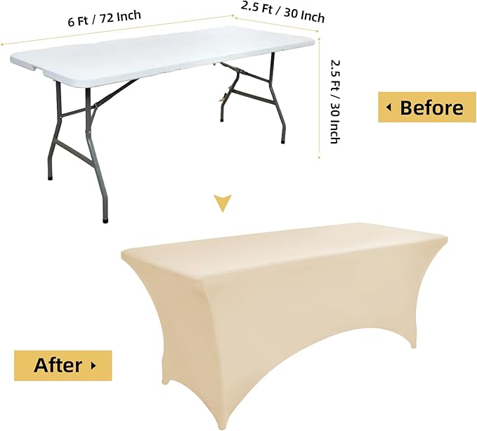 ZarzaaSik 2-Pack 6ft Spandex Table Covers for Rectangle Standard Folding Tables - Wrinkle Resistant Stretch Tablecloths - Ultimate Fitted Table Protector for Parties, Trade Shows, Banquet