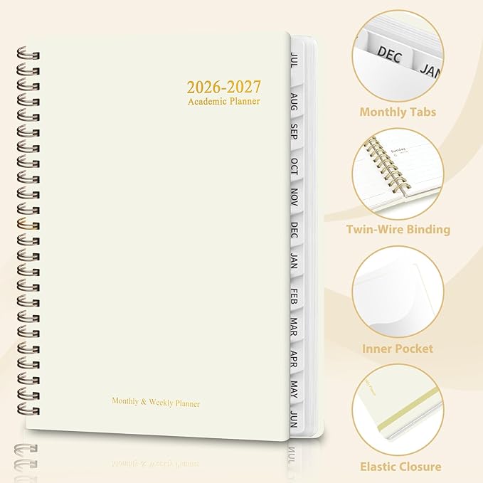 Planner 2026-2027, Weekly and Monthly Academic Planner, July 2026 - June 2027, Hardcover Calendar Agenda Book for School Year Planning, School Supplies for Teacher and Student, A5(6.3'' x 8.5'')