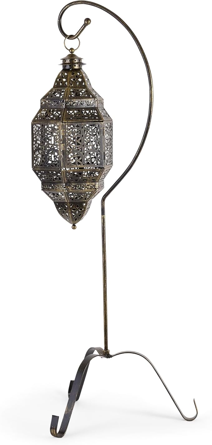 Zingz & Thingz Moroccan Style Candle Lantern Holder, Decorative Light Home Decor, Indoor & Outdoor, 41.25" Tall, Black with Stand