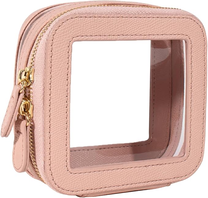 Clear Makeup Bag Small, Mini Portable Clear Makeup Bag for Purse Cute Waterproof Travel Cosmetic Case Makeup Pouch TSA Approved Toiletry Bag Women Traveling Car Organizer Car Essentials (Pink, Mini)