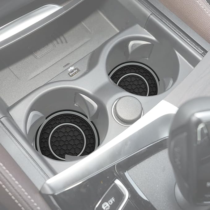 Car Cup Coaster Universal Automotive Waterproof Non-Slip Cup Holders Sift-Proof Spill Holder Car Interior Accessories 2 Pack Black & Gray