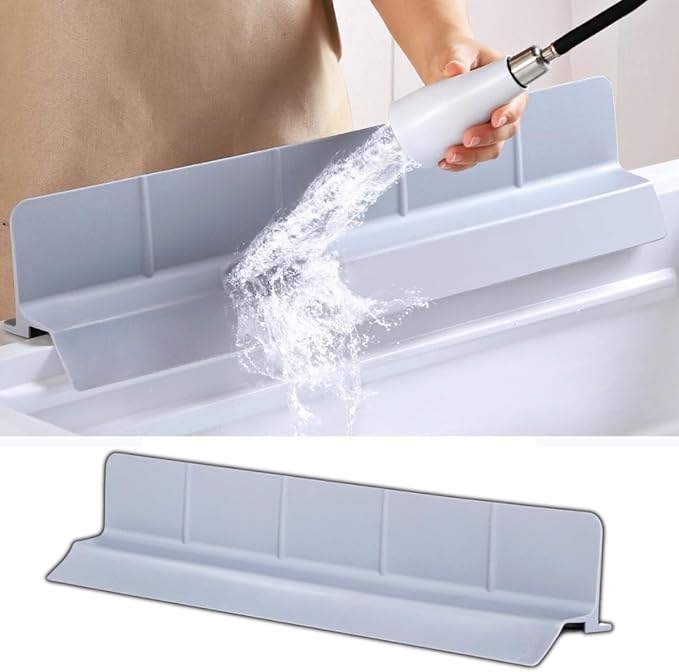 MessOut Extra Large Silicone Kitchen Sink Splash Guard 58x9x10cm – Non-Slip with Strong Suction, Non Crumble, Non-Harmful, Durable & Easy-to-Clean Protector for a Mess-Free Sink and Dishwashing (Grey)