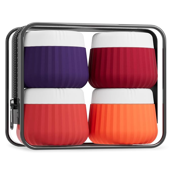 4 Pack Travel Size Toiletries, TSA Approved Silicone Jars, Leak-Proof, Wide Opening, Portable with Clear Bag