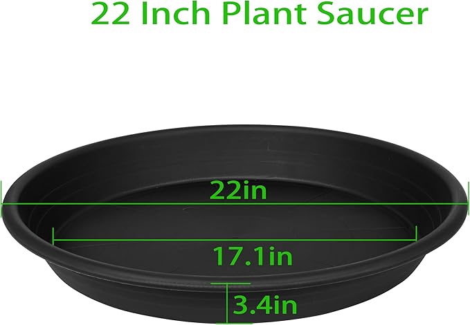 2 Pack of 22 inch Extra Large Plant Saucer, Extra-Deep 3.4" Plant Tray, Bird Bath Bowls for Garden, Plastic Pot Trays for Indoors Outdoors, Water Catcher for Gallon Grow Bags 19-22" (22", Black)