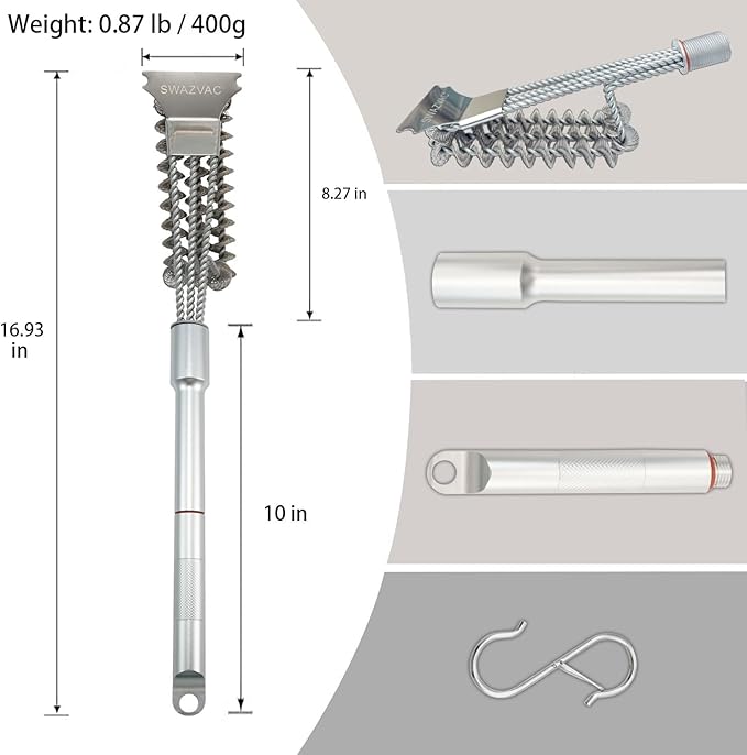 Grill Brush with Scraper Bristle Free – Stainless BBQ Grill Brush for Outdoor Grill with Removable Metal Handle, Safe Grill Accessories for Gas/Charcoal Grill - for Home, Camping, Backyard