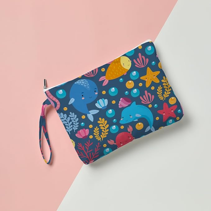 Fokongna Wet Bag, Small Portable Waterproof Multi-Functional Organizer for Women, Ideal for Daily, Beach & Travel，Blue Ocean Life
