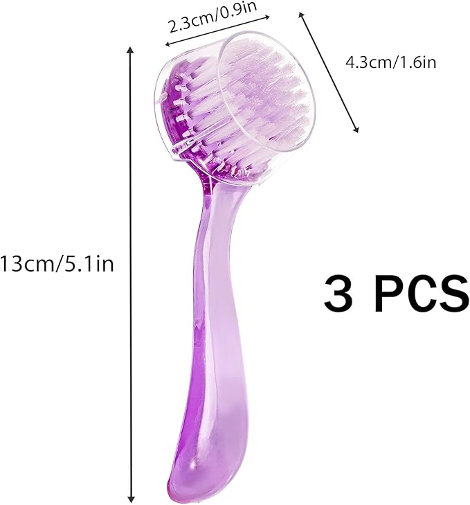 3 Pcs Facial Cleansing Brush, Manual Face Brushes for Cleansing and Exfoliating, Face Scrubber to Massage, Deep Pore Exfoliation, Makeup Remove and Skin Care with Soft Bristles, Clear Purple