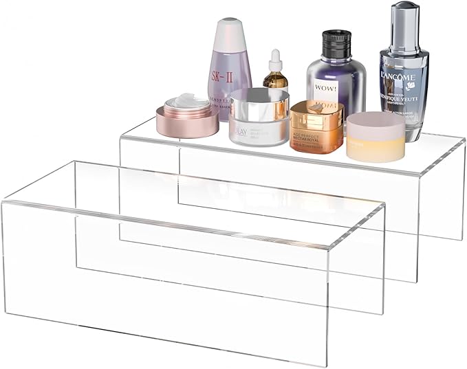 Acrylic Shelf Riser 12x5.1x4 pack of 2, Clear Acrylic Stand for Funko Pop, Collectibles, Brand Store, Home Storage Organizer, 12x5.1x4 Inch