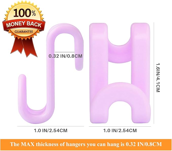 Clothes Hanger Connector Hooks, Outfit Hangers, Hanger Extender Clips, Cascading Hanger Hooks, Velvet Huggable Hangers Accessory, Heavy Duty Space Saving for Closet 60 Pcs (Light Purple)