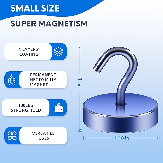Neosmuk Magnetic Hooks, Cruise Ship Essentials, 100lb+ Heavy Duty Magnetic Hooks for Cruise Cabins, Refrigerator, Grill, Hanging, and Travel | Extra Strong Must-Have Magnet Hook, Navy Blue, Pack of 20