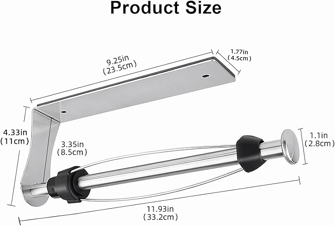 MONEER Magnetic Paper Towel Holder for Frige, One-Hand Operable Paper Towel Holder, Self-Adhesive, No Drill Magnet Paper Towel Holder for Kitchen, Refrigerator, RV, Garage (Silver)