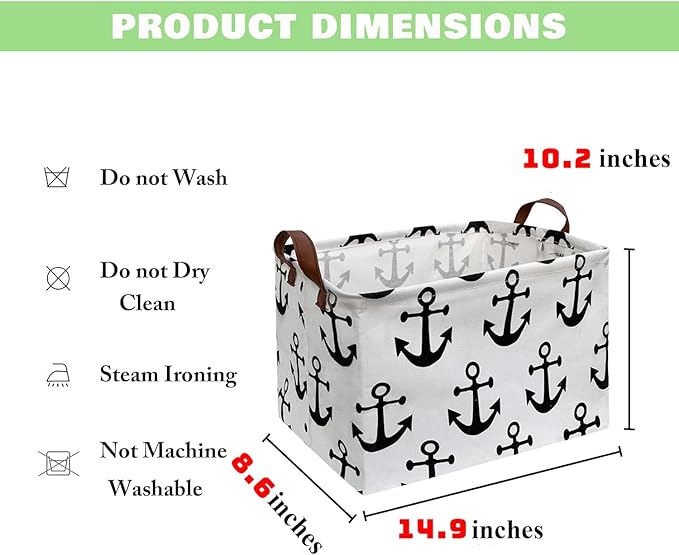 Laundry Basket Canvas Collapsible Storage Basket with Handles Children's Storage Basket for Home, Books (Anchor)