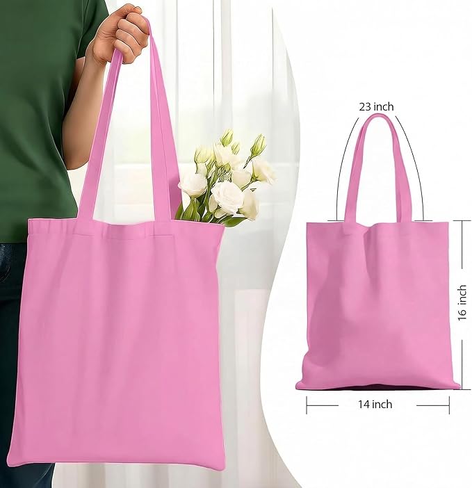 1 Pack Available Premium Canvas Reusable Tote Gift Bags,Made of Natural Canvas with Handle,Work,DIY,Shopping(Pink)