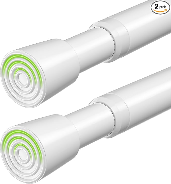 2 Pack Spring Tension Rods 33-59 Inches Adjustable White No Drill Spring Loaded Curtain Rod Small Short Tension Curtain Rod Expandable Tension Rod for Windows,Kitchen,Doorway,Bathroom,Cupboard Bars