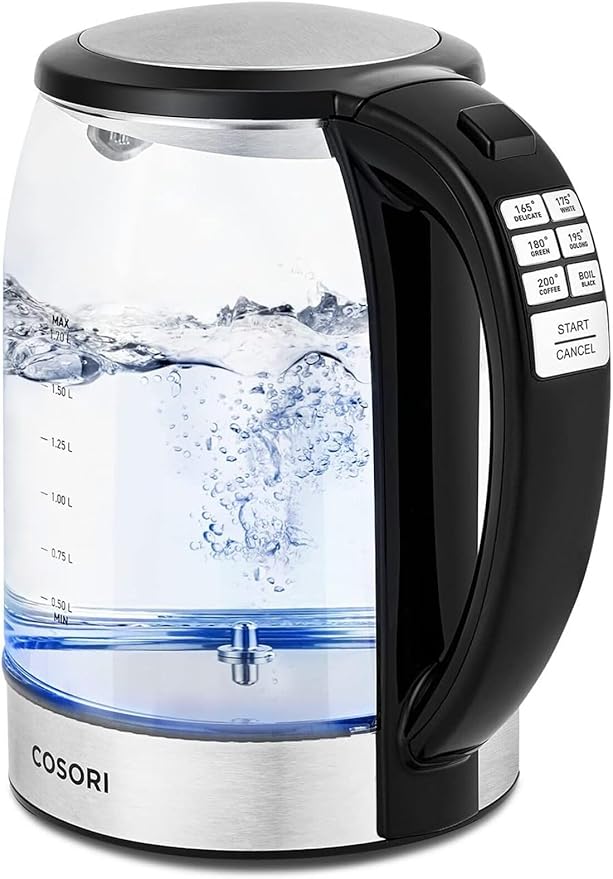 Cosori Electric Kettle Temperature Control with 6 Presets, 60min Keep Warm 1.7L Electric Tea Kettle & Hot Water Boiler, 304 Stainless Steel Filter, Auto-Off & Boil-Dry Protection, BPA Free, Black