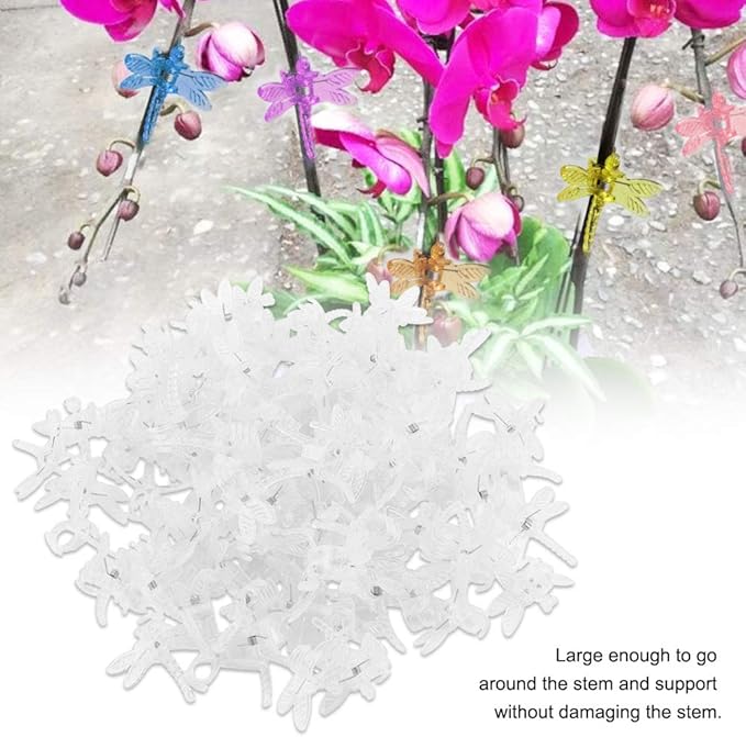 Watris Veiyi 100Pcs Plant Orchid Clips, Garden Plant Support Clip, Dragonfly Orchid Clips, Portable Cute Flower Vine Clips(Transparent)