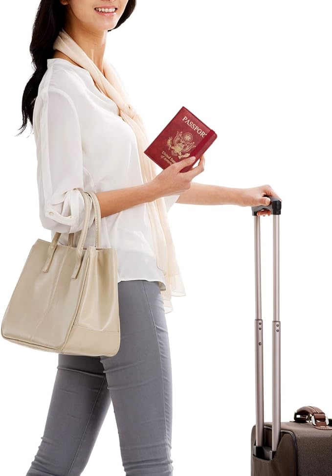 WALNEW Passport Holder for Travel, RFID Passport Cover Wallet for Women Men, PU Leather Passport Book Card Holder Case with Pen, Travelling Essentials for Flying