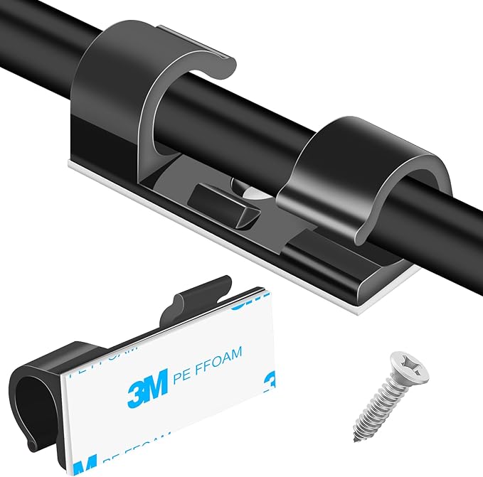 XHF 35pcs Large Self Adhesive Cable Clips Black,Wire Clips Cable Management Wire Organizer Cord Holder for Under Desk, Car, Wall, TV PC Ethernet Cable