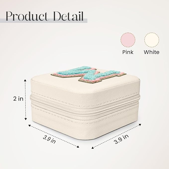 SANDJEST Personalized Jewelry Box, White Travel Jewelry Box with Initial W, Small Monogrammed Jewelry Case Organizer for Girls Women Teen Kids, Mini Travel Essentials Gifts for Birthday Christmas